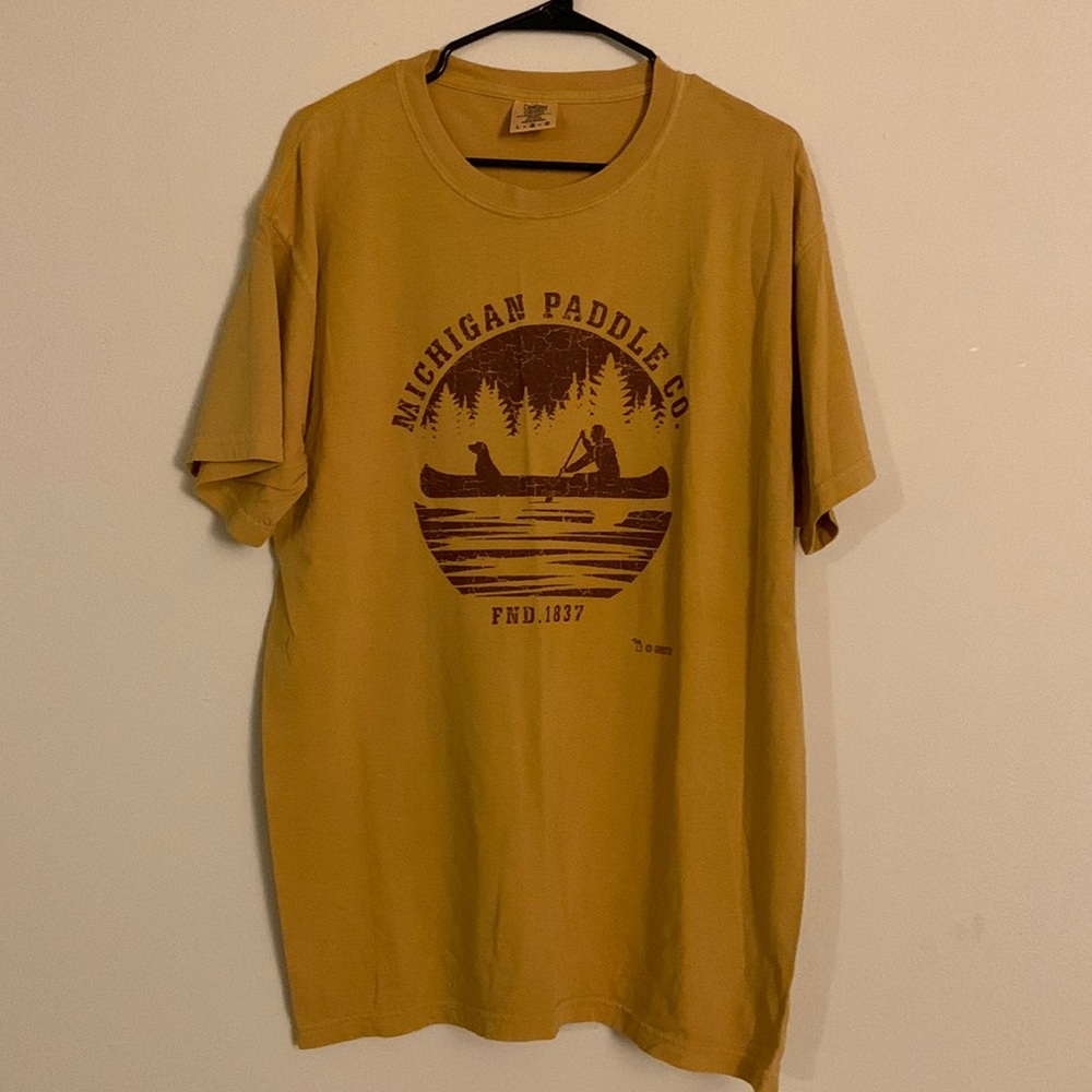 Comfort Colors Mustard Yellow Michigan Paddle Co T-Shirt Large